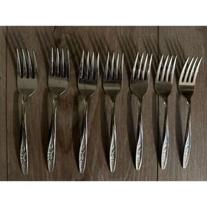 VTG Radiant Rose International Superior Stainless USA Lot of‎ 8 Salad Forks MCM